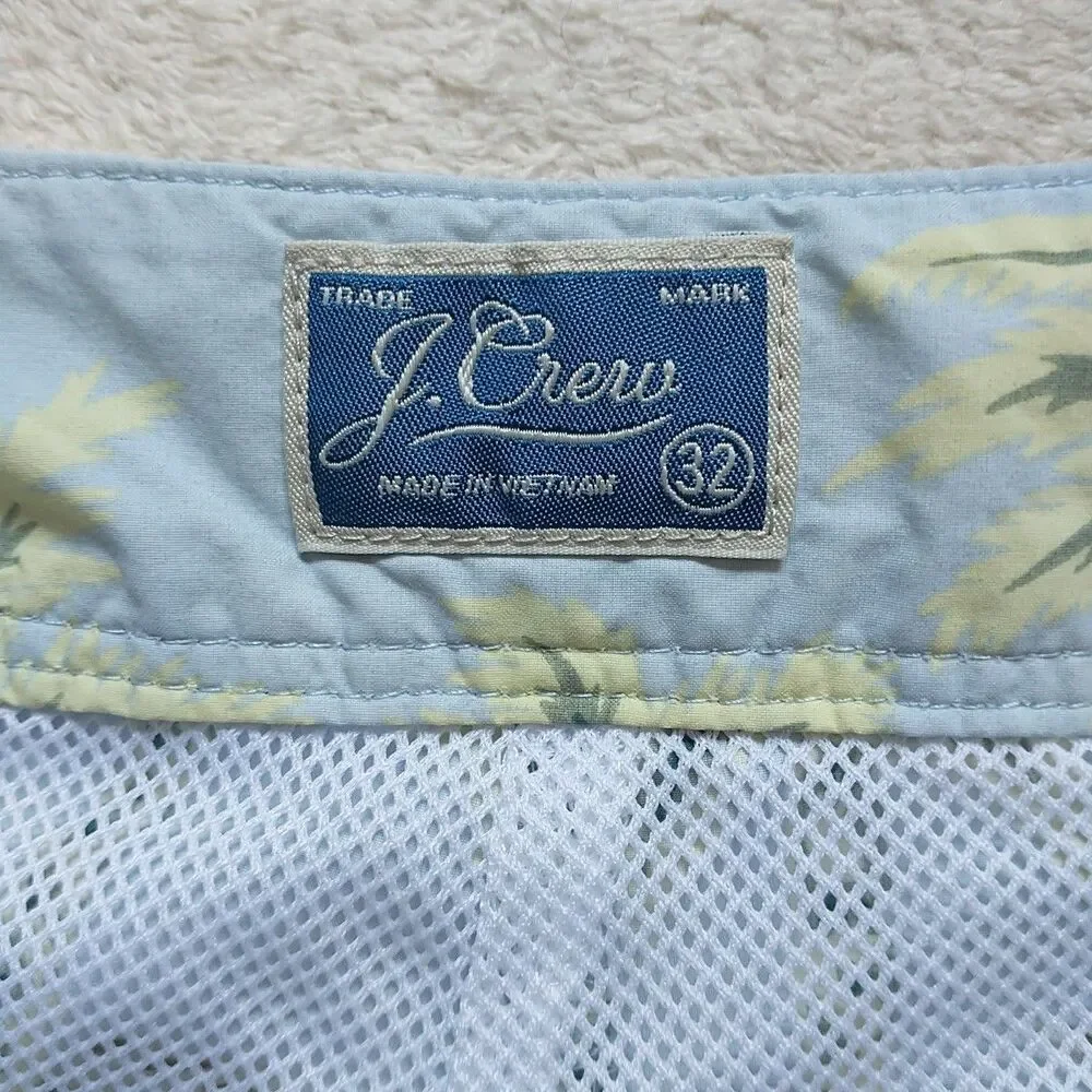 J CREW Cargo Board Shorts Mens 32 Blue Palm Trees AllOver Print Lined Drawstring